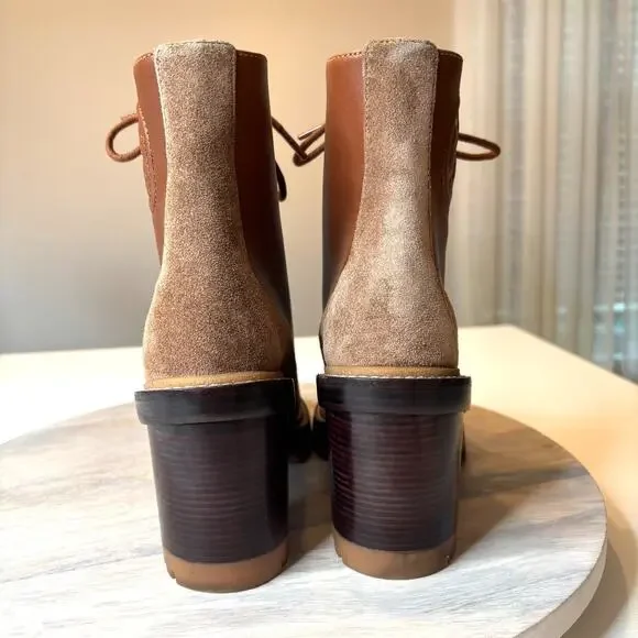 Tory Burch Miller Brown Suede Leather Lug Sole Boots Combat Boots US Size 7.5